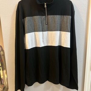 MANFINITY Men's Black, Gray, and White Colorblock Zip-Up Shirt